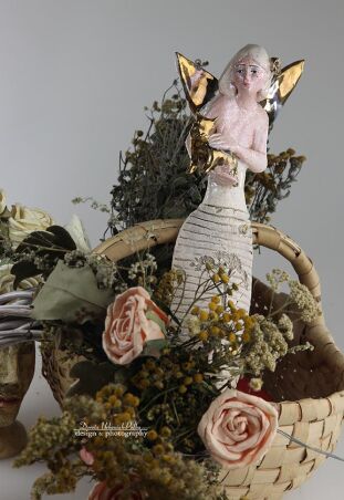 ANIOŁ  TURMALINOWY ZE ZŁOTYM KOTEM