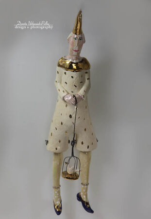 PIERROT BIAŁY RUCHOMY Z KLATKĄ