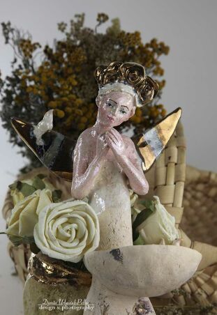 ANIOŁ  TURMALINOWY - ŚWIECZNIK - KROPIELNICZKA Z PTASZKIEM